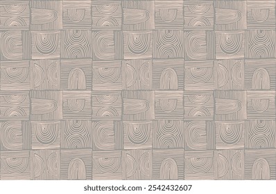 Formas abstractas modernas monocromo patrón lineal sin fisuras con arcos. Patrón geométrico texturizado. Estampado gráfico escandinavo. Ilustración vectorial neutra para azulejos, Fondo de pantalla, alfombras. Diseño retro.