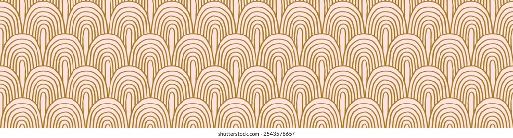 Modern abstract shapes monochrome seamless linear pattern with arches. Geometric textured. Scandinavian graphic print. Japanese, Chinese illustration for tile, wallpaper, carpet, rug. Retro design.