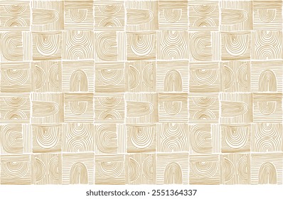 Modern abstract shapes monochrome seamless linear pattern with arches. Geometric textured pattern. Scandinavian graphic print. Neutral vector illustration for tile, wallpaper, carpet. Retro design.