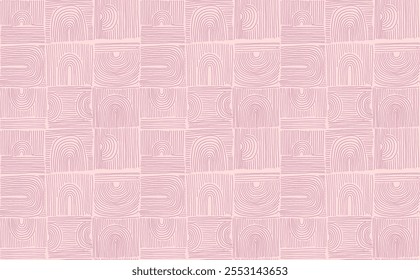 Modern abstract shapes monochrome seamless linear pattern with arches. Geometric textured pattern. Scandinavian graphic print. Neutral vector illustration for tile, wallpaper, carpet. Retro design.