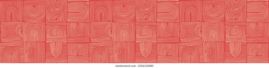 Modern abstract shapes monochrome seamless linear pattern with arches. Geometric textured pattern. Scandinavian graphic print. Neutral vector illustration for tile, wallpaper, carpet. Retro design.