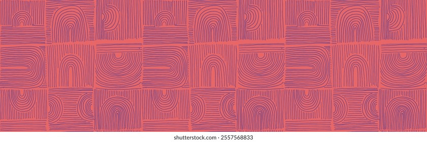 Modern abstract shapes monochrome seamless linear pattern with arches. Geometric textured pattern. Scandinavian graphic print. Neutral vector illustration for tile, wallpaper, carpet. Retro design.