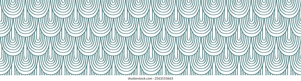 Modern abstract shapes monochrome seamless linear pattern with arches. Geometric textured. Scandinavian graphic print. Japanese, Chinese illustration for tile, wallpaper, carpet, rug. Retro design.