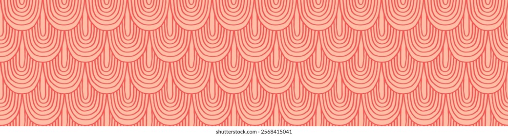 Modern abstract shapes monochrome seamless linear pattern with arches. Geometric textured. Scandinavian graphic print. Japanese, Chinese illustration for tile, wallpaper, carpet, rug. Retro design.