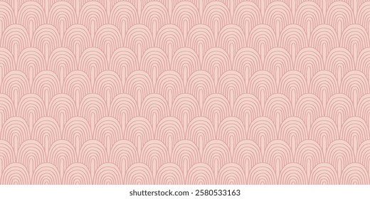 Modern abstract shapes monochrome seamless linear pattern with arches. Geometric textured. Scandinavian graphic print. Japanese, Chinese illustration for tile, wallpaper, carpet, rug. Retro design.