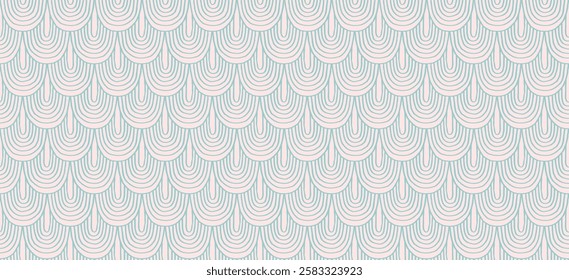 Modern abstract shapes monochrome seamless linear pattern with arches. Geometric textured. Scandinavian graphic print. Japanese, Chinese illustration for tile, wallpaper, carpet, rug. Retro design.