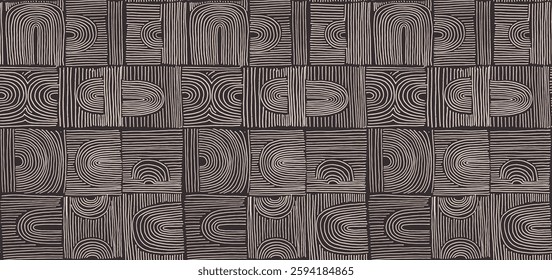 Modern abstract shapes monochrome seamless linear pattern with arches. Geometric textured pattern. Scandinavian graphic print. Neutral vector illustration for tile, wallpaper, carpet. Retro design.