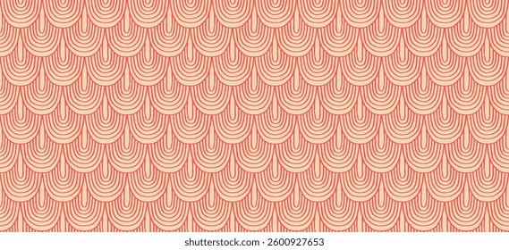 Modern abstract shapes monochrome seamless linear pattern with arches. Geometric textured. Scandinavian graphic print. Japanese, Chinese illustration for tile, wallpaper, carpet, rug. Retro design.