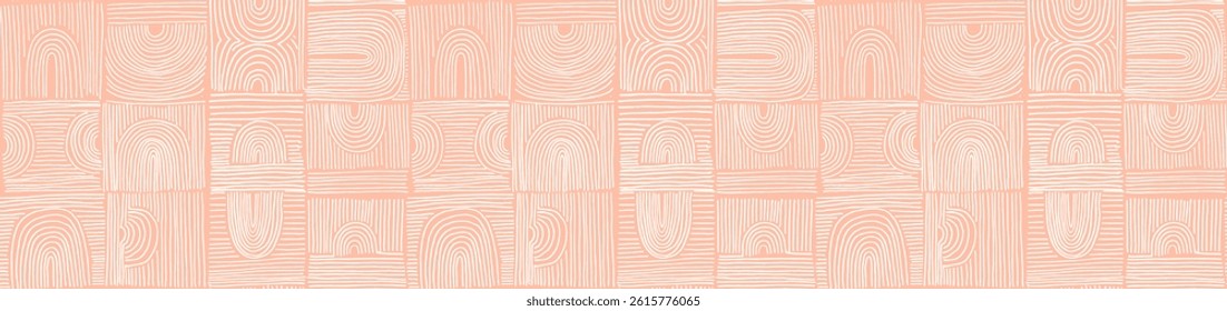 Modern abstract shapes monochrome seamless linear pattern with arches. Geometric textured pattern. Scandinavian graphic print. Neutral vector illustration for tile, wallpaper, carpet. Retro design.