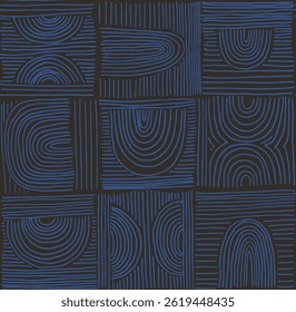 Modern abstract shapes monochrome seamless linear pattern with arches. Geometric textured pattern. Scandinavian graphic print. Neutral vector illustration for tile, wallpaper, carpet. Retro design.