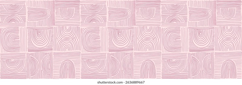 Modern abstract shapes monochrome seamless linear pattern with arches. Geometric textured pattern. Scandinavian graphic print. Neutral vector illustration for tile, wallpaper, carpet. Retro design.