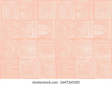 Modern abstract shapes monochrome seamless linear pattern with arches. Geometric textured pattern. Scandinavian graphic print. Neutral vector illustration for tile, wallpaper, carpet. Retro design.