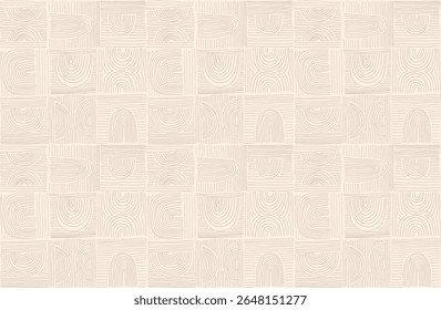 Formas abstratas modernas monocromáticas padrão linear sem costura com arcos. Padrão texturizado geométrico. Impressão gráfica escandinava. Ilustração vetorial neutra para azulejo, papel de parede, tapete. Projeto retrô.