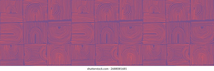 Formas abstratas modernas monocromáticas padrão linear sem costura com arcos. Padrão texturizado geométrico. Impressão gráfica escandinava. Ilustração vetorial neutra para azulejo, papel de parede, tapete. Projeto retrô.