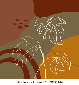Modern Abstract Shapes And Plants Terrae Modern Geometric Texture Poster Terracotta Floral Art Print Painting Fashion Color Abstraction Contemporary Burnt Orange Vector Illustration Clipart 2020 trend