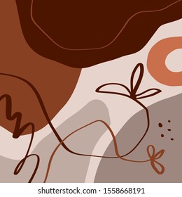 Modern Abstract Shapes And Plants Terrae Modern Geometric Texture Poster Terracotta Floral Art Print Painting Fashion Color Abstraction Contemporary Burnt Orange Vector Illustration Clipart 2020 trend