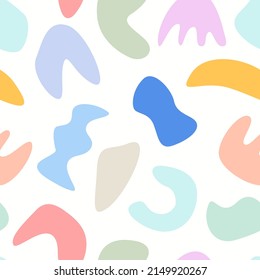 Modern abstract shapes seamless pattern. 90s nostalgic vector background. Hand drawn fluid objects colorful illustration. Trendy print for fabric, paper, stationery