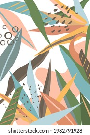 modern abstract shapes and tropical  botanicals vector illustration texture, foliage artistic art print design