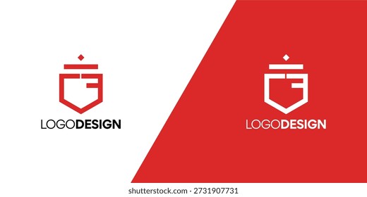 Concepto de diseño de escudo abstracto moderno y logotipo de corona con Formas geométricas y tipografía elegante para una fuerte identidad de marca