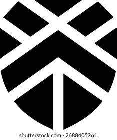 Un icono de escudo moderno y abstracto con forma de flecha. Aislada sobre un fondo blanco, esta Ilustración vectorial representa protección y seguridad. Diseño limpio y sencillo.