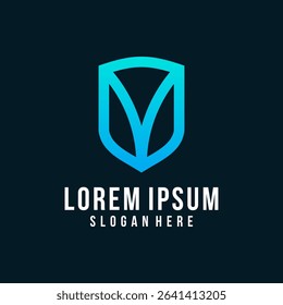 Modern abstract shield logo with gradient blue lines