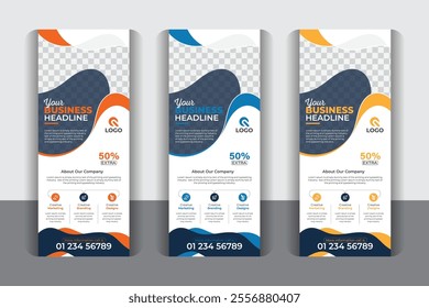 Modern abstract Signage advertising design, 3 Color variation corporate business roll up banner design, modern x banner template.
