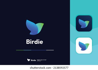 Modern Abstract Simple Bird Shape Logo Design Template With Icon