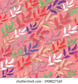 Papel mural de hojas simples de color y formas geométricas abstractas.Patrón ininterrumpido de flores folclóricas.Fondo botánico.Diseño de tela de moda,papel envolvente.Ilustración vectorial.