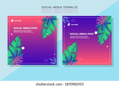 modern abstract social media post, re-editable design, colorful gradient, flat leaves, vector eps 10