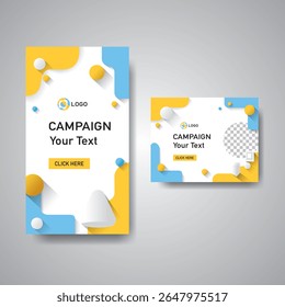 Modern abstract social media set with flowing yellow and blue shapes and text placeholders for a campaign.