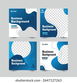 Modern abstract social media templates with flowing blue shapes and photo placeholders for business promotion.