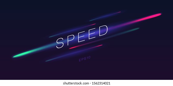 Modern abstract sport background with neon lights on dark backdrop. Night race advertising. Dynamic cover or colourful layout for sport event