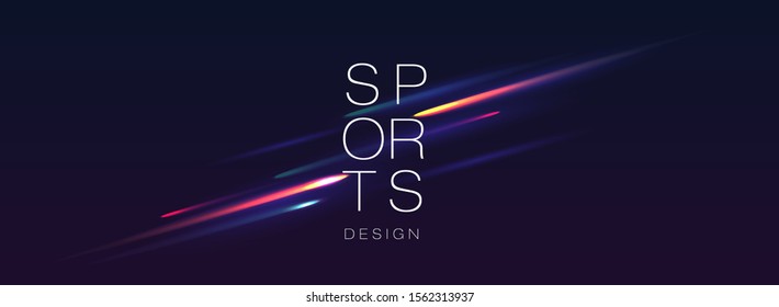 Modern abstract sport stylish background with neon lights on dark backdrop. Night race advertising. Dynamic cover or colourful layout for sport event. Banner or poster for motion