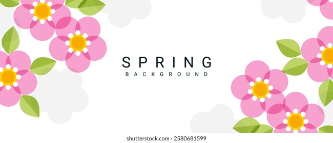 Modern abstract Spring banner with a pattern of flowers and leaves. Floral minimal background for celebration, ads, branding, gift card, cover, label, poster, sale