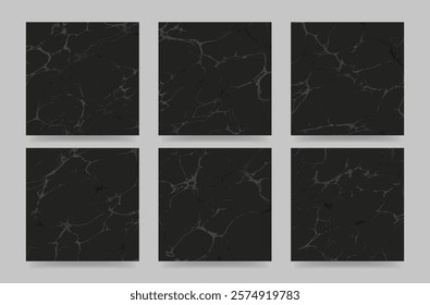 Modern abstract square cover design set. Backgrounds with gray cracks texture. Vector illustrations for social media post, card, cover, invitation, poster, brochure.