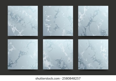Modern abstract square cover design set. Backgrounds with silver stone texture. Vector illustrations for social media post, card, cover, invitation, poster, brochure.