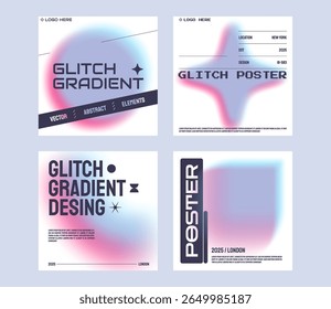 Modern abstract square poster collection, vector minimalist poster with gradient shapes in vibrant colors. Brutalism style, bold aesthetics, distortion effect. Futuristic illustration