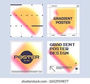 Modern abstract square poster collection, vector minimalist poster with gradient shapes in vibrant colors. Brutalism style, bold aesthetics, distortion effect. Futuristic illustration