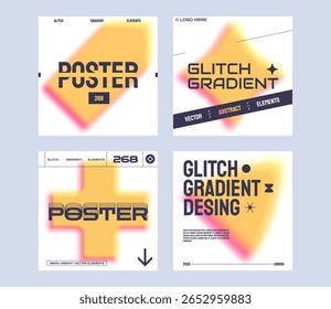 Modern abstract square poster collection, vector minimalist poster with gradient shapes in vibrant colors. Brutalism style, bold aesthetics, distortion effect. Futuristic illustration