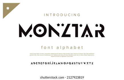 Modern abstract star shape font. Sans serif alphabet for music, sport, fashion. Minimal technology typography. Vector illustration