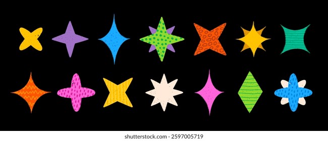 Modern abstract star shapes with simple patterns and texture.