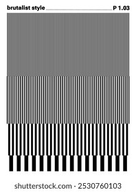 Modern Abstract Striped Posters. Brutalist geometric print. Design vertical template for event in Minimalism style. Retro futurism aesthetic for web page, posters. Blake and white