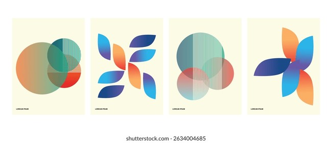 Modern and abstract style artistic vector illustration with the use of bright color gradients such as blue, orange, red, purple, and green.