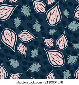 Modern abstract stylized scattered petals background. Seamless vector pattern. Decorative floral isolated blossoms in pink blue on textured backdrop. Hand drawn botanical flora repeat. All over print