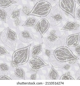 Modern abstract stylized scattered petals background. Seamless vector pattern with grunge texture blend. Neutral ecru decorative floral blossoms on leaf textured backdrop. Hand drawn botanical repeat