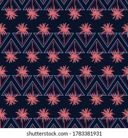 Modern Abstract summer triangle geometric line with pink palm tree seamless pattern vector EPS10 summer beach illustration ,Design for fashion ,fabric, wallpaper, wrapping ,textile ,and all prints 