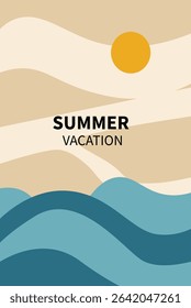 Modern Abstract Summer Vacation Vector Poster - Sea, Sand and Sun