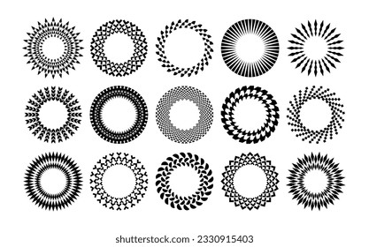 Modern abstract sun circle border logo set. Minimalist basic shape circle frame.
