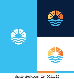 modern abstract sunset ocean logo