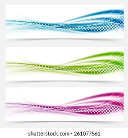 Modern abstract swoosh smooth vivid dotted line headers collection. Vector illustration